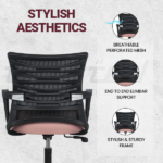 ELEMENT Mid Back Ergonomic Office Chair with Mesh Back & Fixed Arms - Champagne