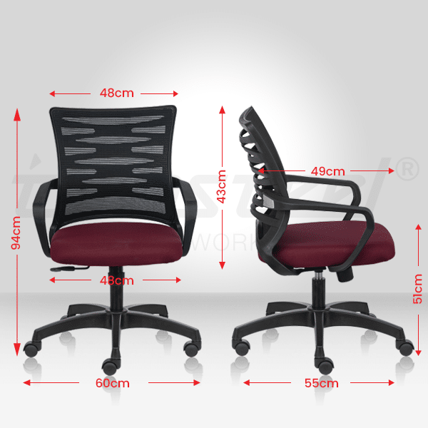 ELEMENT Mid Back Ergonomic Office Chair with Mesh Back & Fixed Arms - Maroon