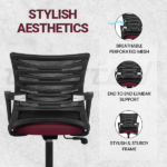 ELEMENT Mid Back Ergonomic Office Chair with Mesh Back & Fixed Arms - Maroon