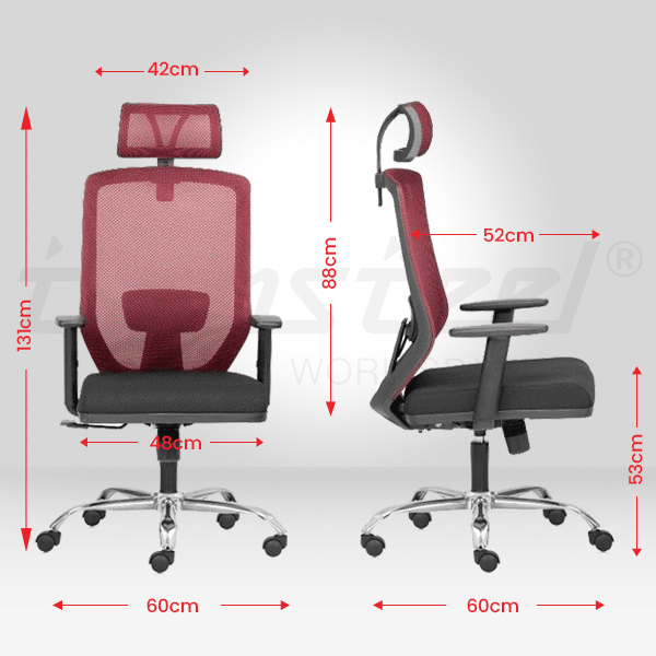 EURO High Back Ergonomic Office Chair With 1D Adjustable Arms – Maroon