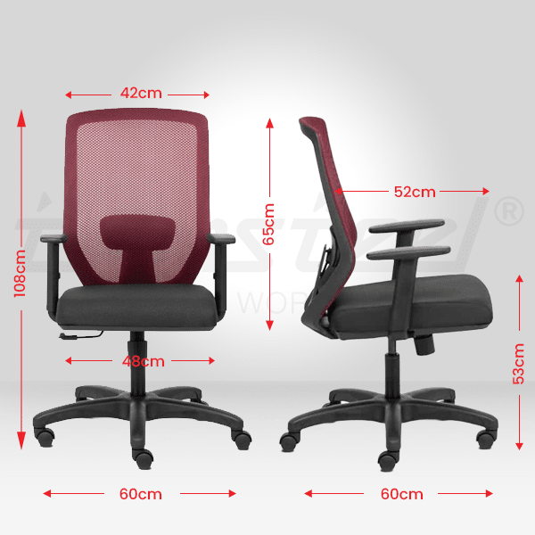 EURO Mid Back Ergonomic Office Chair With 1D Adjustable Arms - Maroon