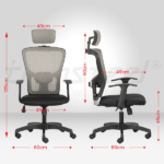 FLUID LITE High Back Ergonomic Office Chair with Mesh Back & Fixed Arms – Grey