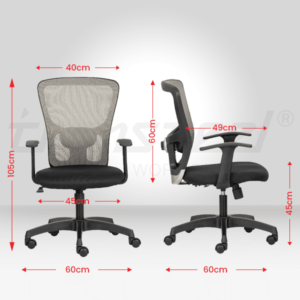 FLUID LITE Mid Back Ergonomic Office Chair with Mesh Back & Fixed Arms – Grey