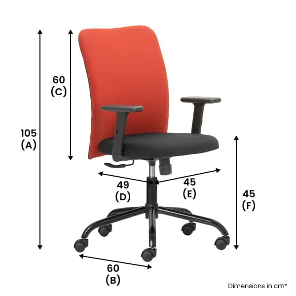 FOCUS-Maroon-Mid Back Chair With Adjustable Arm & Black Base