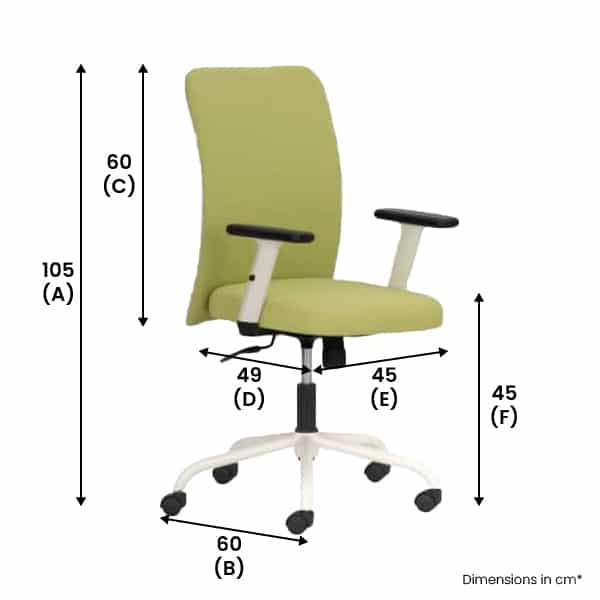 FOCUS Green Mid Back Chair With Adjustable Arm & White Base