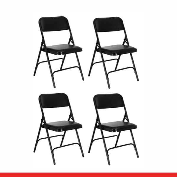 Fold Chair - Black Colour Metal Folding Chair with Cushion Back & Seating - Set of 4 -TRANSTEEL