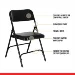 Fold Chair - Black Colour Metal Folding Chair with Cushion Back & Seating - Set of 4 -TRANSTEEL