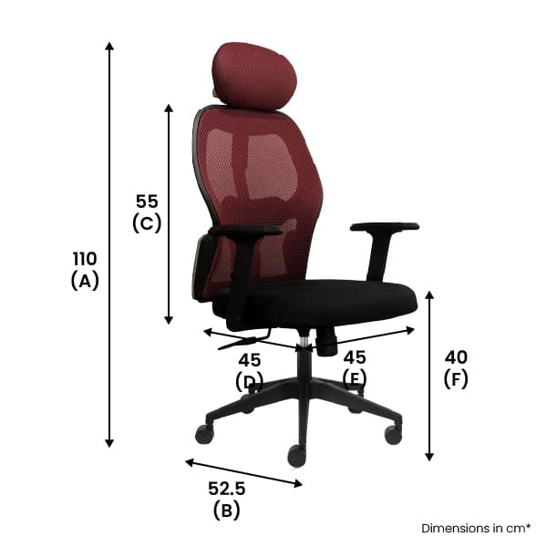 iWEB – High Back Office Chair with Mesh Back and Adjustable Arms – Maroon