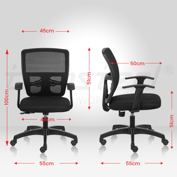 JUNO Mid Back Ergonomic Office Chair with Mesh Back With Arms - Black