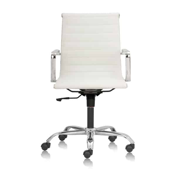 MEDLEY WHITE- Mid Back Chair with White leatherette and Aluminium Die Cast Arms - TRANSTEEL