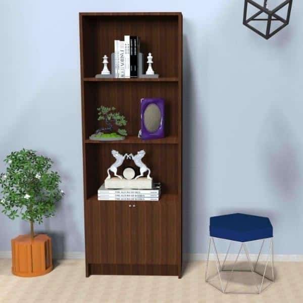 Modern Book Shelf with Bottom Cabinet – Classic Walnut - Transteel