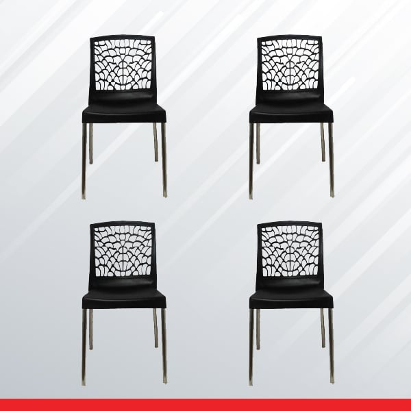 PEPPER Chair in Black - Stackable - Set of 4 Chairs - Transteel