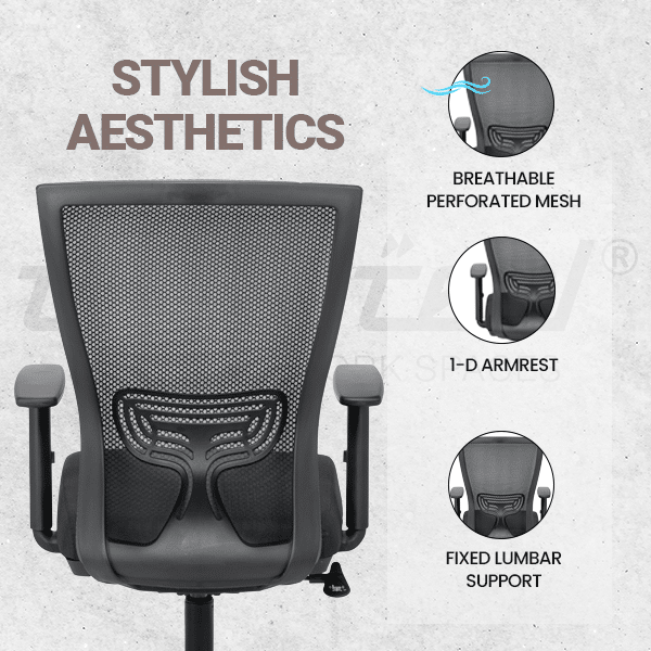 REFLEX BLACK Mid Back Ergonomic Office Chair With Mesh Back & Adjustable Arms