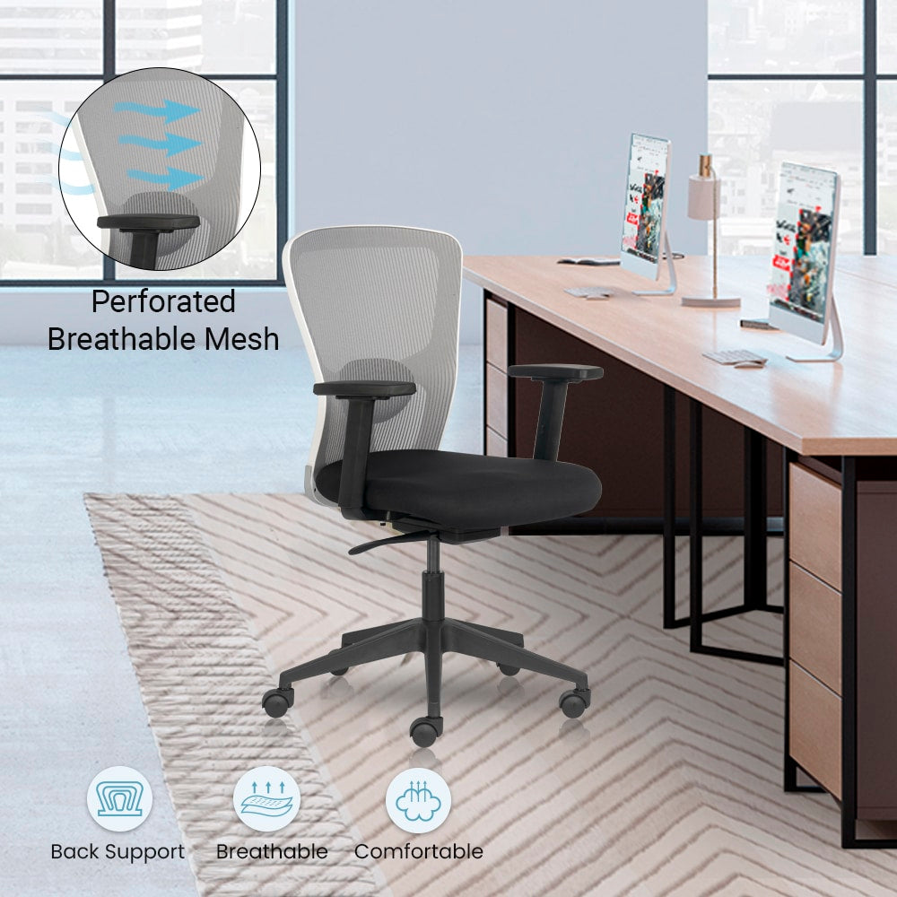 RELAY Mid Back Ergonomic Office Chair with Mesh Back & 1D Arms