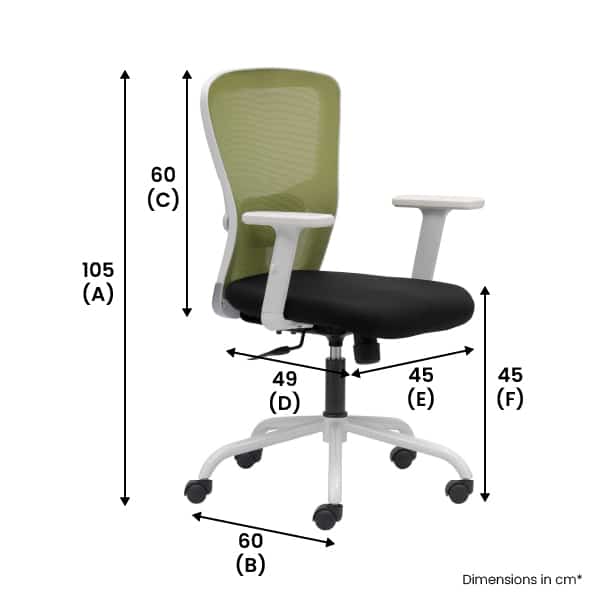 RELAY – Mid Back Chair With 1D Adjustable Arms and Steel Powder Coated Base