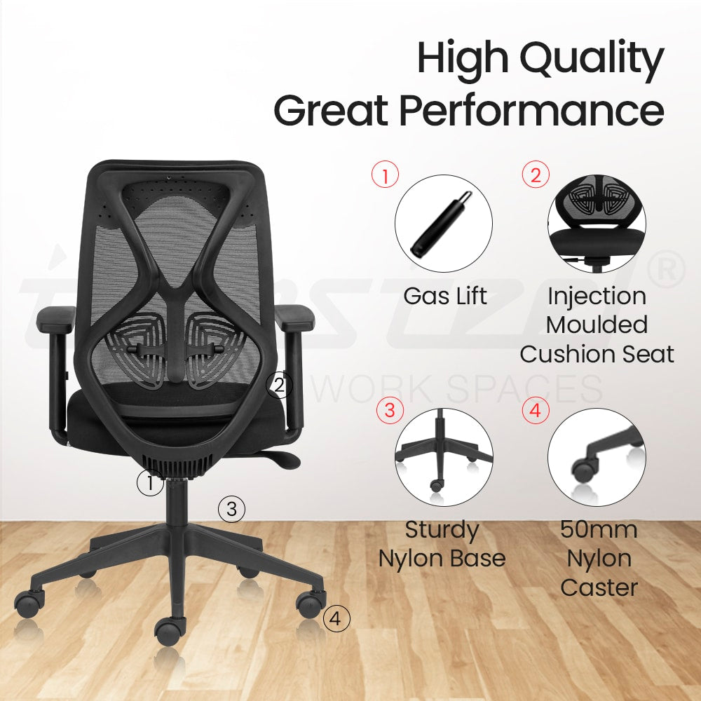 SUIT BLACK Mid Back Ergonomic Office Chair With Mesh Back & 1D Arms