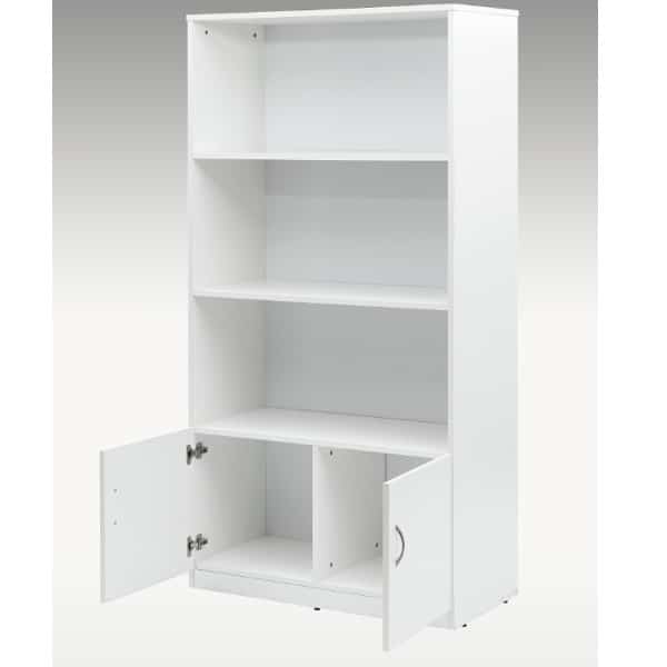 Oslo White Book Shelf with Bottom Cabinet