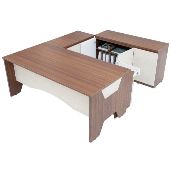 Glendale Director / CEO / Executive Table 6 feet (L) X 3 feet (W) with 3 Drawer Pedestal, Side Unit and Back Unit