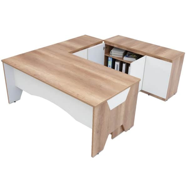 Glendale Director / CEO / Executive Table 6 feet (L) X 3 feet (W) with 3 Drawer Pedestal, Side Unit and Back Unit