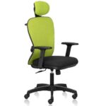 Smart High Back chair with adjustable lumbar, high tensile breathable natural fabrics & adjustable arms - Green