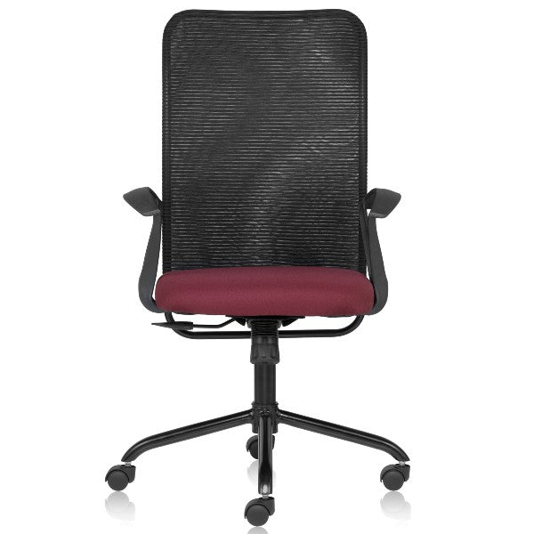 Zeus Basics Mesh Mid Back chair with fixed arms and powder coated steel base