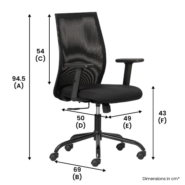 VECTOR – Mid Back Mesh Ergonomic Chair with Adjustable Arms – Black