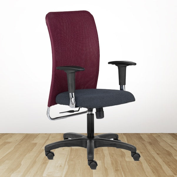 ZEUS Mid Back Ergonomic Office Chair with Mesh Back,1D Arm & Nylon Base – Maroon