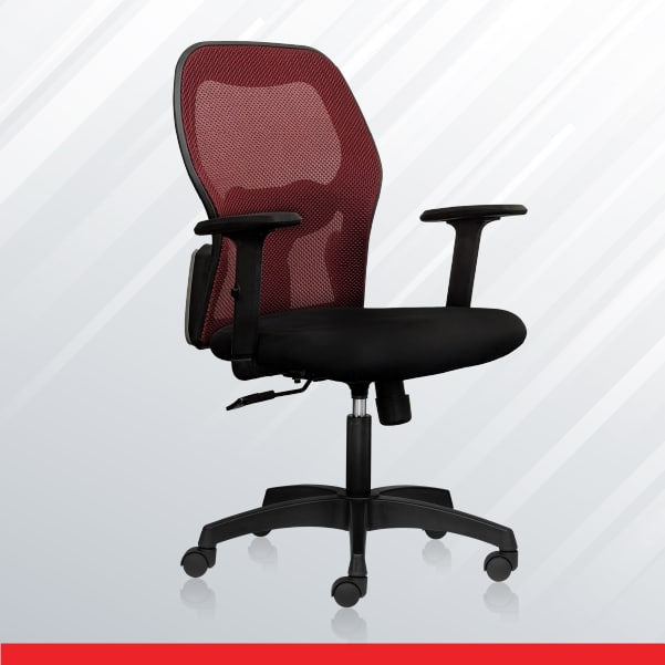 iWEB Mid Back Ergonomic Office Chair with Maroon Mesh Back & 1D Arms