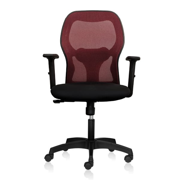 iWEB Mid Back Ergonomic Office Chair with Maroon Mesh Back & 1D Arms