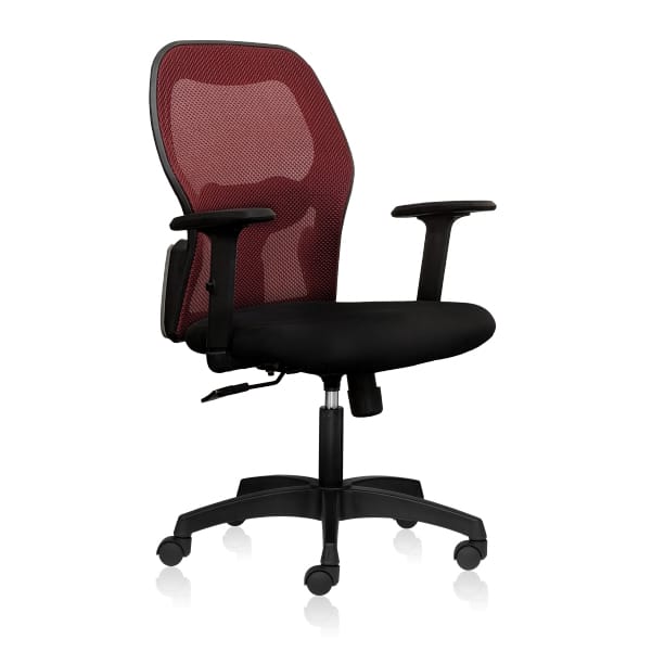 iWEB Mid Back Ergonomic Office Chair with Maroon Mesh Back & 1D Arms